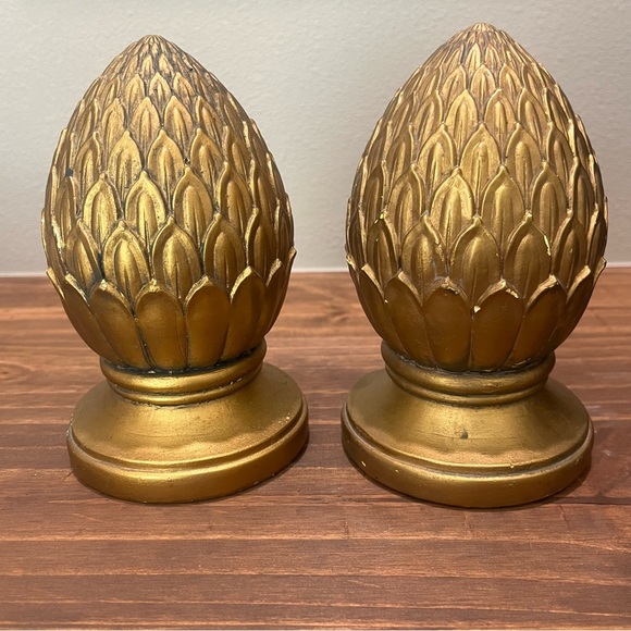 CBK Ltd. 1990 Gold Resin ACORN PINEAPPLE ARTICHOKE Bookends Vintage - Picture 7 of 9